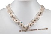 Pn557 Hand Knit Austria Crystal and White Pearl Princess Necklace