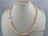 PNSET002 Pink freshwater potato pearl mother's necklace& bracelet set