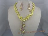 PNSET009 7-8mm yellow top-dirlled pearl necklace set