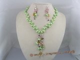 PNSET012 7-8mm green top-dirlled pearl necklace & earrings set
