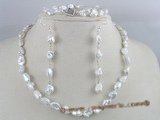 PNSET014 8*11mm white long-dirlled keshi pearl necklace,bracelet