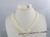 PNSET017 4-5mm white potato shape freshwater pearl choker necklace & bracelet