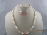 pnset025 white button shape cultured pearl necklace,bracelet&earrings sets