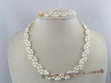 pnset044 Hand-knotted 5-6mm white rice pearl bridal necklace & bracelet set