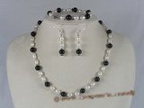 pnset050  6-7mm white rice pearl neckalce,bracelet &earring set with agate beads