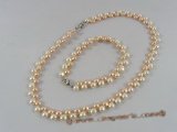 pnset057 6-7mm white&pink breads shape cultured fresh water pearl neckalce&bracelets set