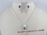 pnset062 multi color 8.5-9mm bread pearl 925silver Pendant earrings Set