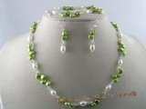 pnset072 green keshi pearl neckace bracelets and earrings set with rice pearl