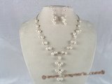 pnset085 7-8mm white potato pearls Y style necklace earrings set