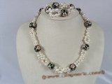 pnset087 white potato pearl with cloisonne beads necklace set with stretchy bracelet