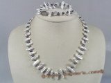 pnset106 6*17mm white biwa pearl single strand necklace bracelets set