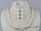 pnset110 9*11mm double shiny pearl Necklace bracelets& earrings Sets