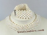 pnset112 handcrafted 5-6mm white potato pearl choker necklace set