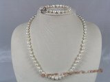 pnset113 7-8mm white potato pearl single necklace and bracelet set