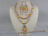pnset115 two strands multi colour nugget pearl necklace earrings set--summer collection