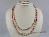 pnset116 6-7mm multi color rice fresh water pearls long necklace earrings set