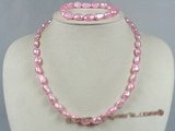 pnset129 8-9mm pink color nugget pearl necklace jewelry set