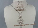 pnset139 sterling silver purple Pearl Chandelie pendant &earrings set
