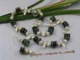 pnset143 Green coin pearl &white biwa pearl neckalce jewelry set