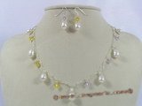 Pnset152 Exquisite Austria crystal with pearl necklace& 

earrings jewelry set