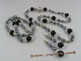 pnset156 Fashion black rice pearl,black agate&Austria crystal jewlery set for bridal