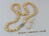 pnset160 7-8mm champagne rice shape pearls necklace earrings set