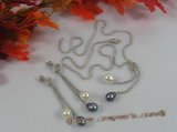 pnset168 Sterling Silver Lariat multi color Rice Pearl Drop Pendant Earrings Set