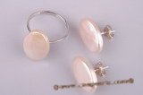 pnset181 Wholesale sterling silver oval coin pearl ring&earring jewelry set