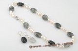 pnset188 hand-crafted white cultured pearl and Tourmaline necklace earring set