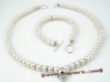 pnset193 7-8mm cultured Freshwater button Pearl & Sterling Silver Toggle necklace set