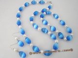 pnset201 Fashion deep blue spiral opal and pearl necklace set wholesael online