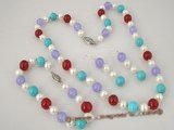 pnset209 multicolor gemstone and freshwater pearl necklace jewelry set in wholesale