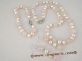 pnset218 wholesale 6-7mm white potato pearls & rose quartz necklace set