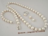 pnset223 luminous off-round 9-10mm white freshwater potato pearls necklace jewelry set