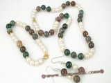 pnset226 Stylish cultured pearl&agate beads necklace jewelry set in wholesale