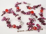pnset257 Modern wine red cultured blister pearl and crystal summer necklace jewelry set