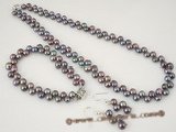 pnset268 wholesale 6-7mm freshwater bread pearl necklace &bracelet set in black color
