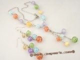 pnset276 multi-color crystal beads jewelry set with white metal chain