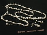 pnset279 wholesale White freshwater potato seed pearl with crystal beads jewelry set