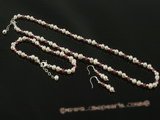 pnset280 Sterling silver White potato seed pearl with Austria crystal jewelry set