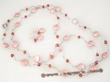 pnset283 Handcrafted Sterling Silver and Red and Pink Freshwater Pearl Long Layered Necklace