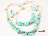 pnset292 Designer White Baroque Pearl, Freshwater Pearl and Turquoise Beaded summer jewelry set