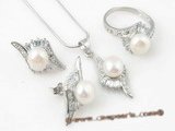 Pnset311 wholesale 7.5-8mm white bread pearl jewelry set in sterling silver