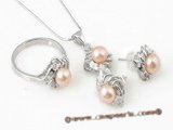 Pnset315 Good quality 6-6.5mm pink bread pearl jewelry set in 925silver on sale