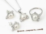 Pnset316 sterling silver 7-7.5mm white bread pearl jewelry set factory price on sale