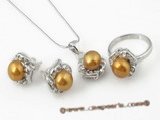 Pnset318 Fashion 8-8.5mm dark champagne bread pearl jewelry set in sterling silver