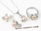 Pnset320 Good quality 7-7.5mm pink bread pearl jewelry set in 925silver