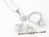 Pnset321 Elegant designer sterling 6-6.5m bread pearl jewelry set in white