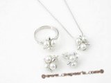 Pnset323 White freshwater seed pearl cluster flower Sterling silver jewelry set on sale