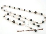 Pnset326 Elegant potato pearl and faceted smoking quartz jewelry set in sterling silver